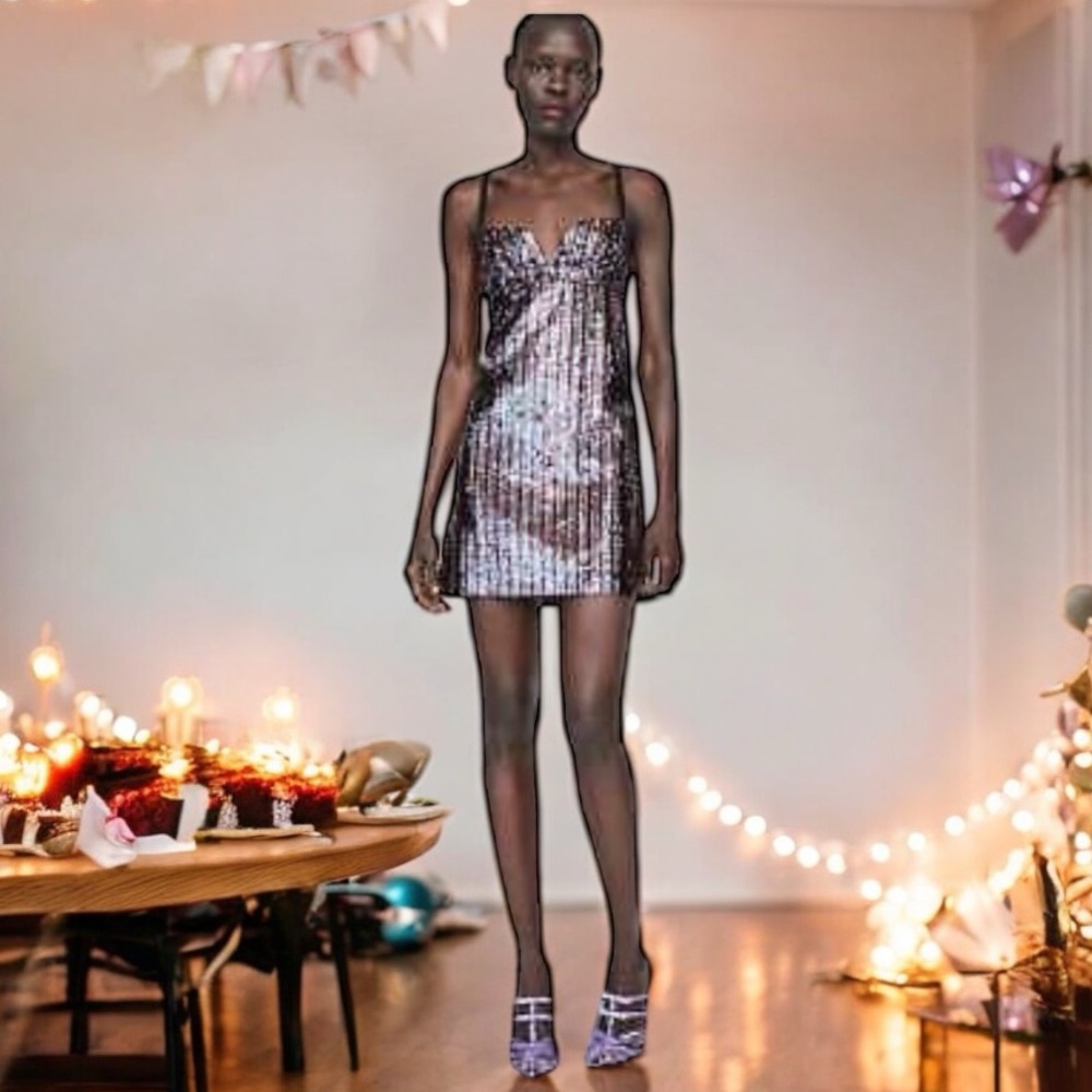 Zara Confetti Sequined Party Mini Dress Size Medium